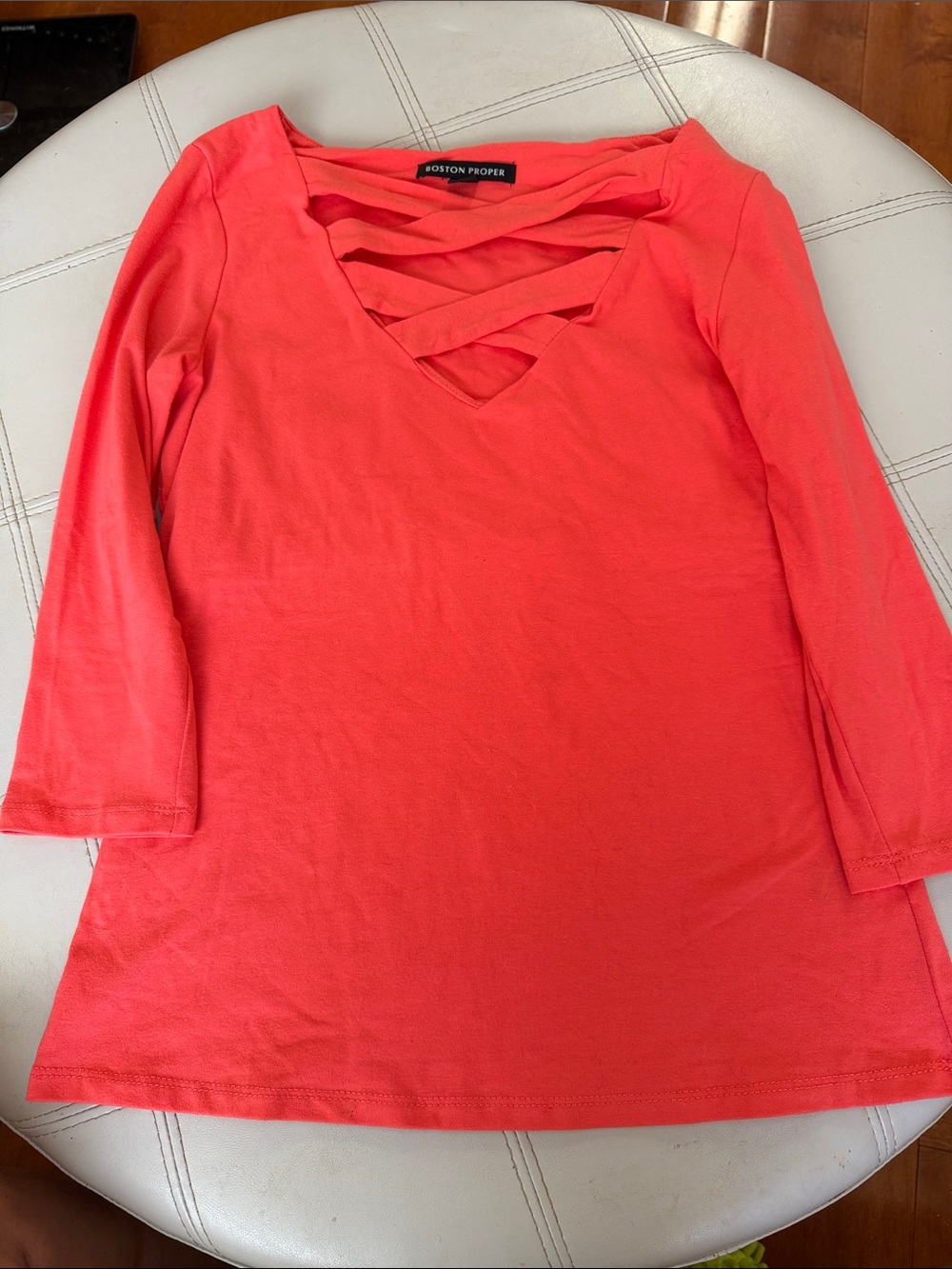 Boston Proper Coral Strappy V-Neck Long Sleeve Tee